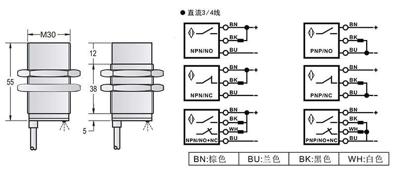 M30標(biāo)準(zhǔn)出線式金屬感應(yīng)面接近開(kāi)關(guān)